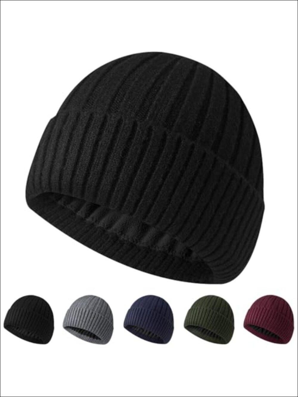 Fleece Lined Cuffed Knit Beanie Skullcap Thermal Winter Hat Unisex